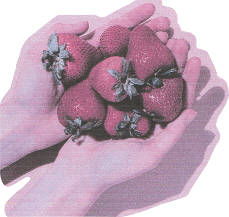 Scanned Cutout Hands with Strawberries